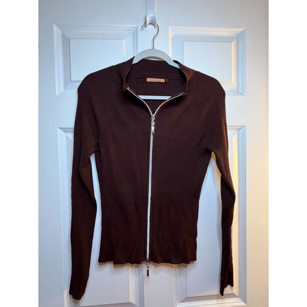 Y2k belldini Brown Zip-up Sweater Ribbed Mock Neck